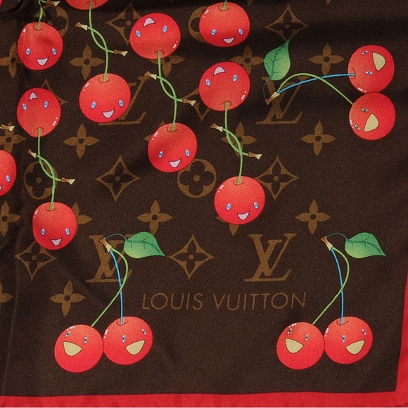 Authentic Louis Vuitton x Takashi Murakami 2005 Rare Cherry Silk Scarf +Box - Picture 3 of 5